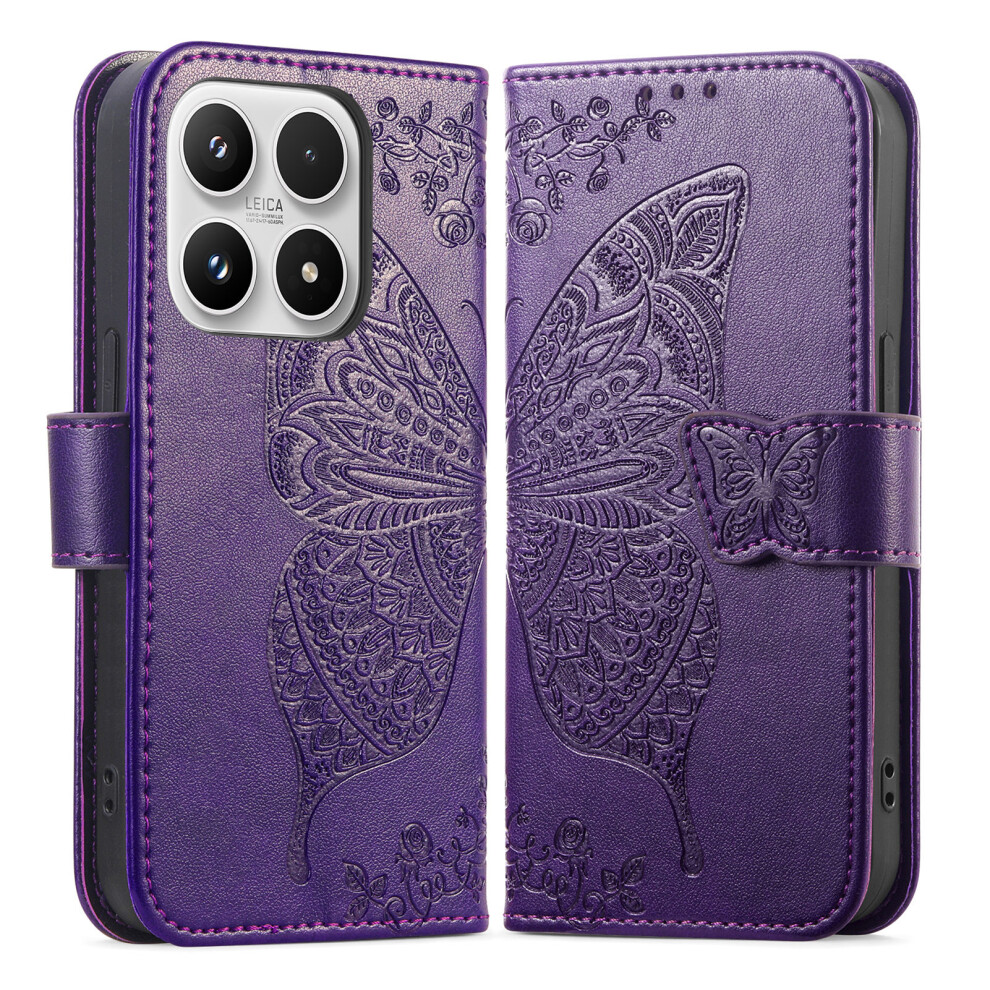 (Dark ) For Xiaomi 17 Case With Strap Butterfly Pattern Pu Leather Wallet Phone Cover Purple 6914295120890
