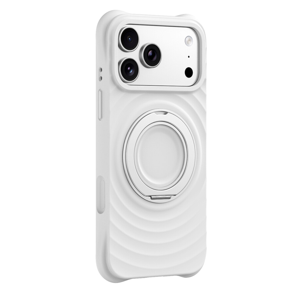 (White) For Iphone 17 Pro Magnetic Case Rotating Kickstand Ripple Texture Liquid Silicone Shockproof Phone Cover White 6914293852588