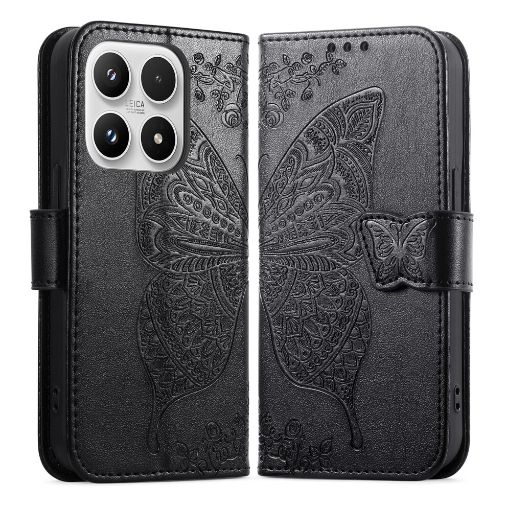 (Black) For Xiaomi 17 Case With Strap Butterfly Pattern Pu Leather Wallet Phone Cover Black 6914291849689