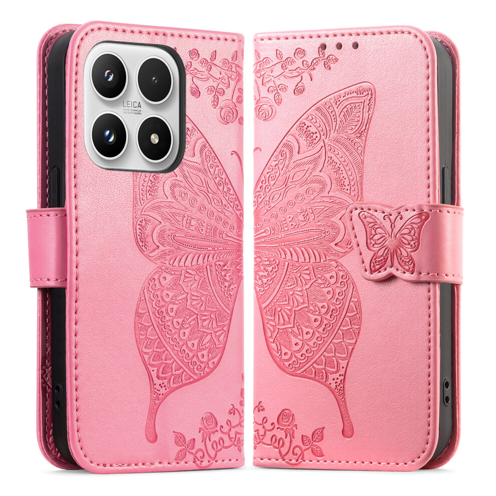 (Pink) For Xiaomi 17 Case With Strap Butterfly Pattern Pu Leather Wallet Phone Cover Pink 6914291311308