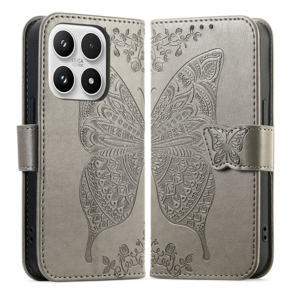 (Grey) For Xiaomi 17 Case With Strap Butterfly Pattern Pu Leather Wallet Phone Cover Grey 6914294899353