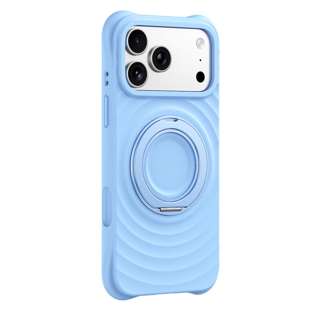 (Blue) For Iphone 17 Pro Magnetic Case Rotating Kickstand Ripple Texture Liquid Silicone Shockproof Phone Cover Blue 6914298476840