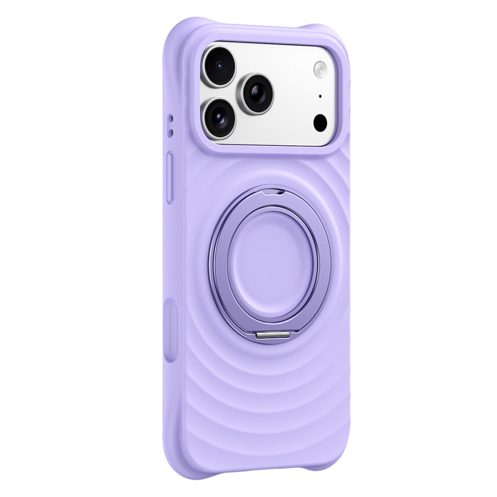 (Purple) For Iphone 17 Pro Magnetic Case Rotating Kickstand Ripple Texture Liquid Silicone Shockproof Phone Cover Purple 6914291529864