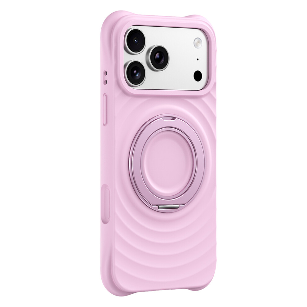 (Pink) For Iphone 17 Pro Magnetic Case Rotating Kickstand Ripple Texture Liquid Silicone Shockproof Phone Cover Pink 6914295804424