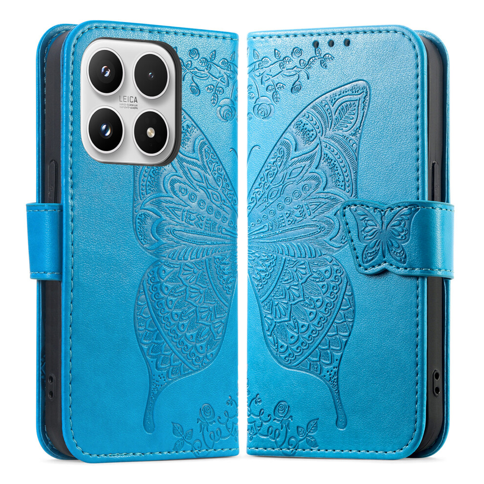 (Blue) For Xiaomi 17 Case With Strap Butterfly Pattern Pu Leather Wallet Phone Cover Blue 6914293263155