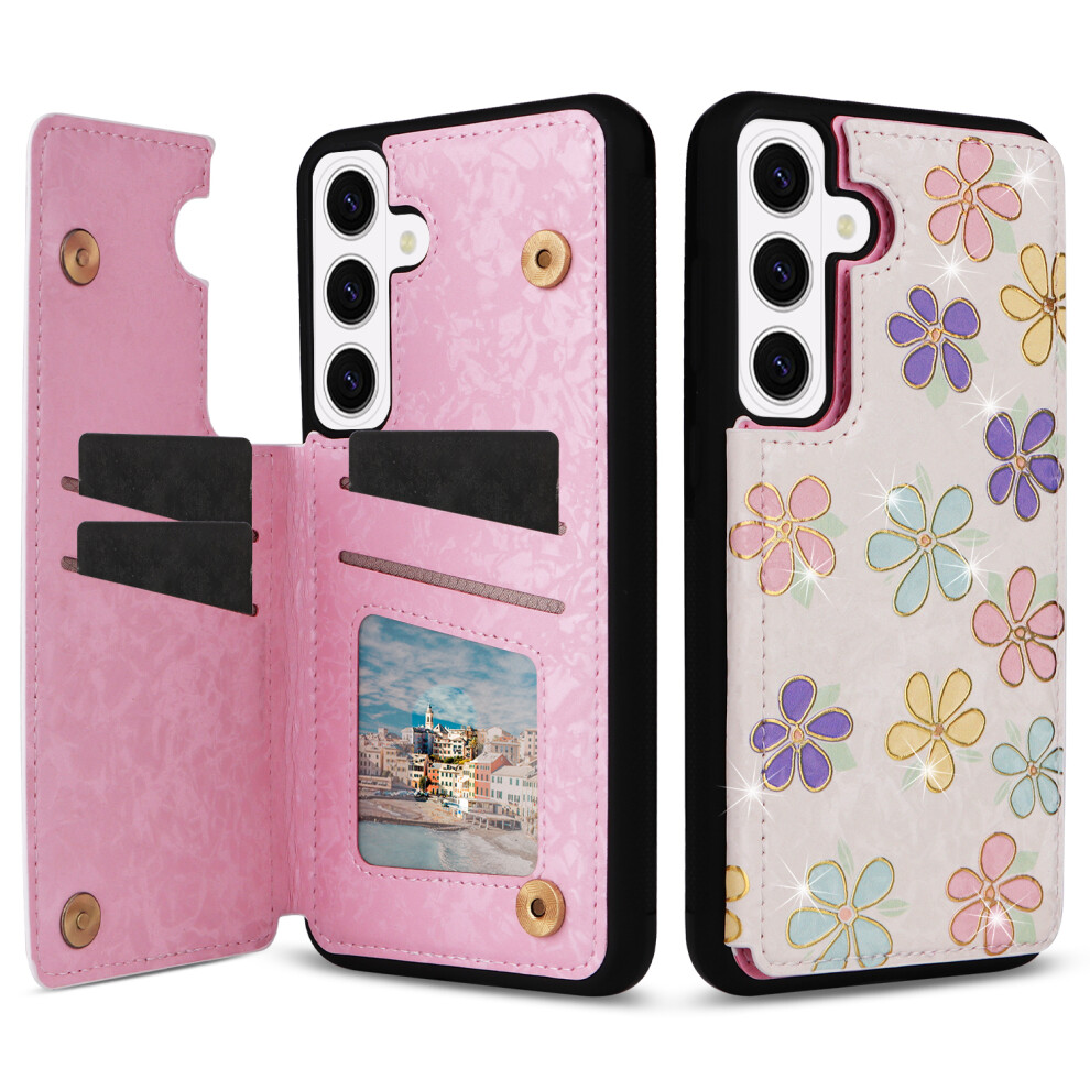 (Flowers) For Samsung Galaxy S26 Case Flower Leather Tpu Rfid Blocking Phone Cover Card Slots 6914299610977
