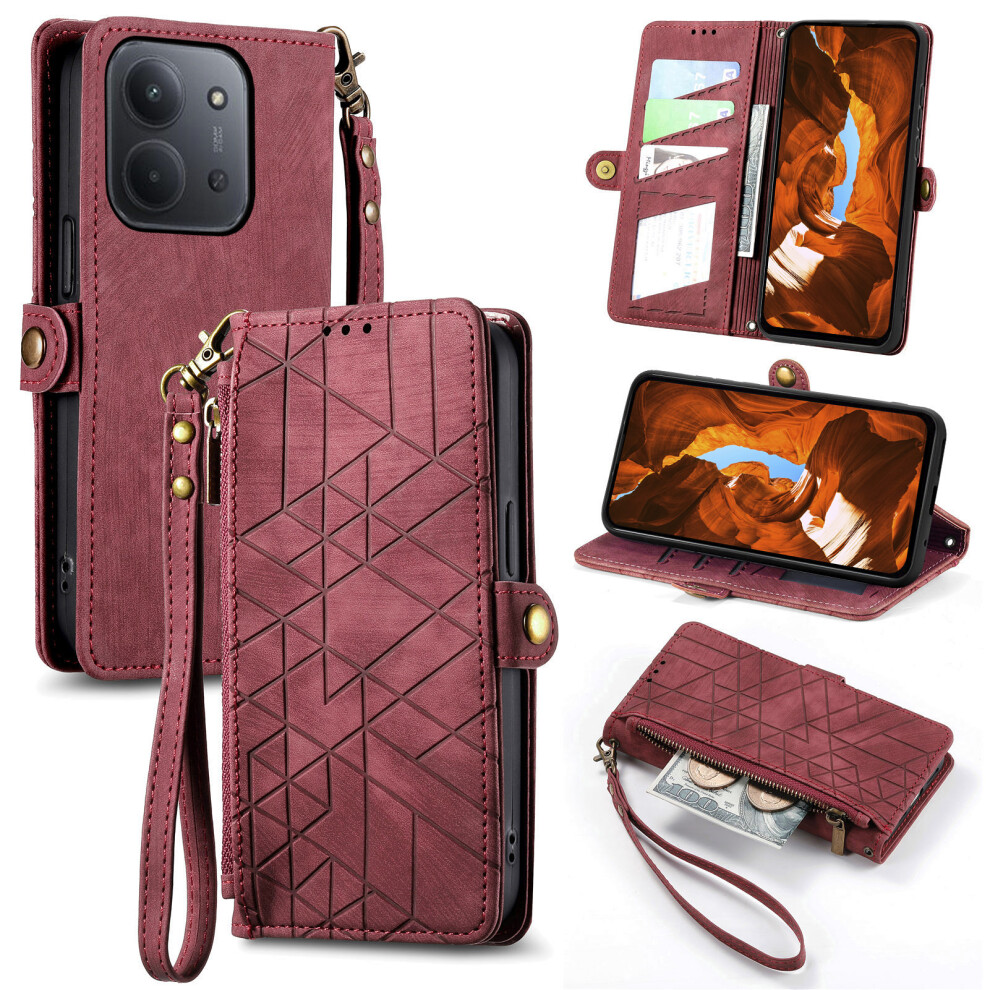 (Red) Phone Case For Xiaomi Poco C85 4G (173Mm) / Mi 15C 4G (Eu) (173Mm) / 15C 5G (Eu) (173Mm) Zipper Wallet Geometry L Red 6914294756274