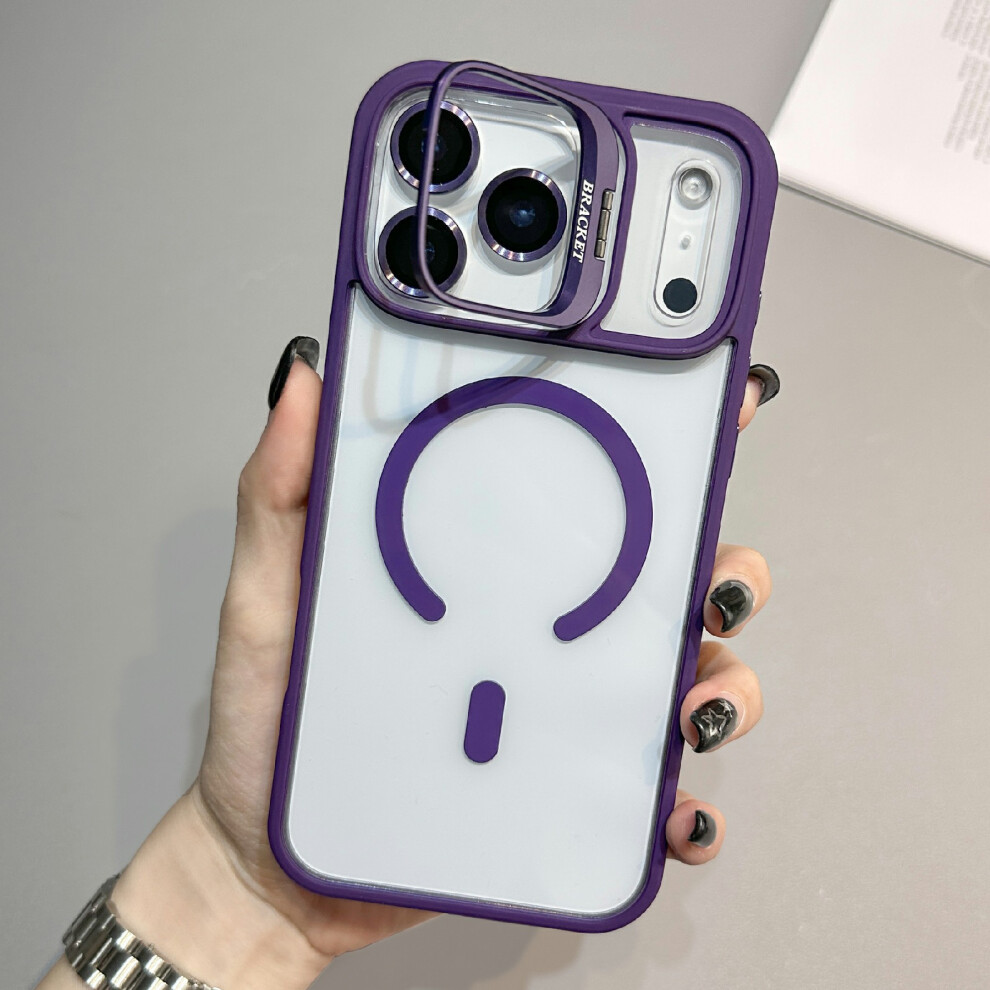 (Dark ) For Iphone 17 Pro Case Compatible With Magsafe Tpu Acrylic Phone Cover With Lens Frame Kickstand / Lens Film Purple 6914291813406