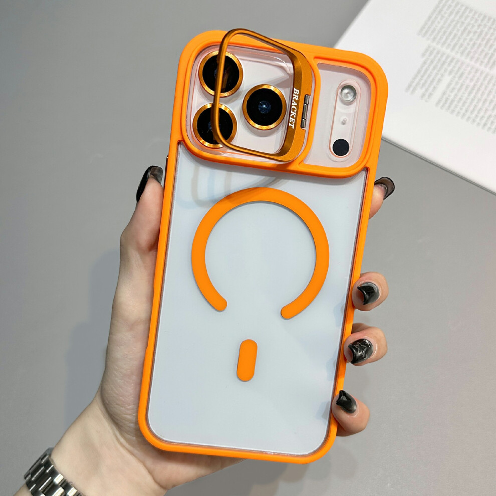 (Orange) For Iphone 17 Pro Case Compatible With Magsafe Tpu Acrylic Phone Cover With Lens Frame Kickstand / Lens Film Orange 6914298249666