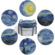6 kpl Van Gogh -aiheisia keraamisia juomatarjottimia kahvipöydälle, lahjaksi ja kodin sisustukseen, 10 cm