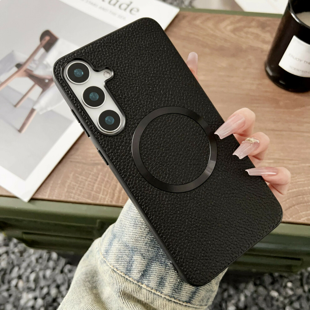 (Black) For Samsung Galaxy A37 5G Magnetic Case Litchi Texture Pu Leather + Tpu Phone Back Cover Black 6914296699470