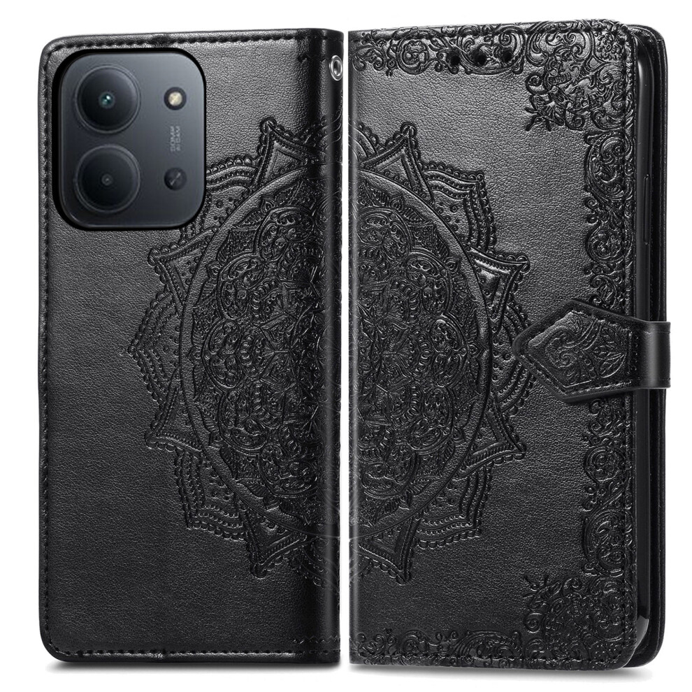 (Black) Wallet Case For Xiaomi Poco C85 4G (173Mm) / Redmi 15C 4G (Eu) (173Mm) / 15C 5G (Eu) (173Mm) Mandala Flower Leather Black 6914297589657