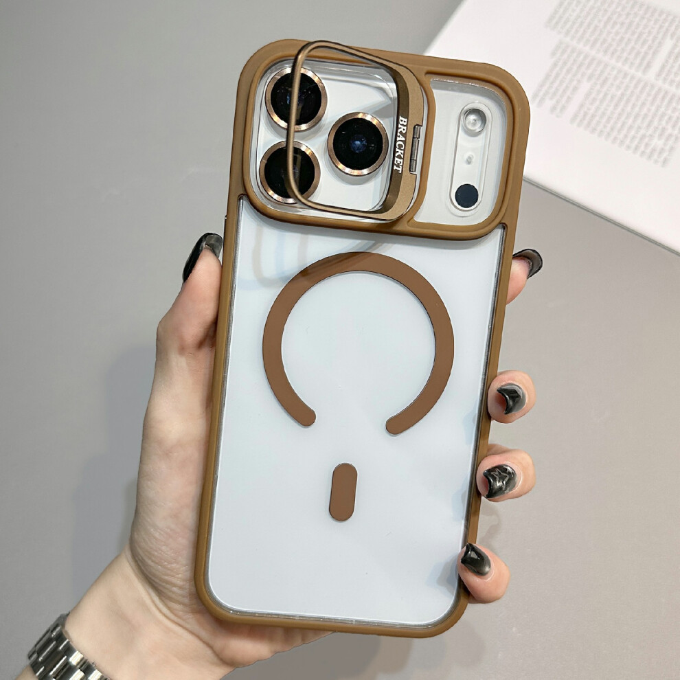 (Retro ) For Iphone 17 Pro Case Compatible With Magsafe Tpu Acrylic Phone Cover With Lens Frame Kickstand / Lens Film Gold 6914295425766