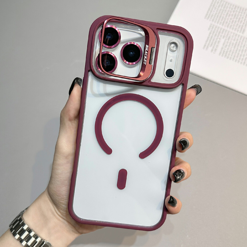 (Wine ) For Iphone 17 Pro Case Compatible With Magsafe Tpu Acrylic Phone Cover With Lens Frame Kickstand / Lens Film Red 6914293732941
