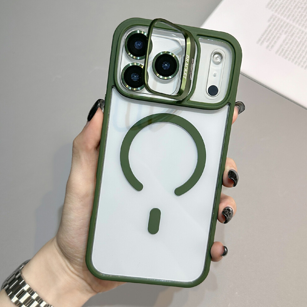(Green) For Iphone 17 Pro Case Compatible With Magsafe Tpu Acrylic Phone Cover With Lens Frame Kickstand / Lens Film Green 6914297377612