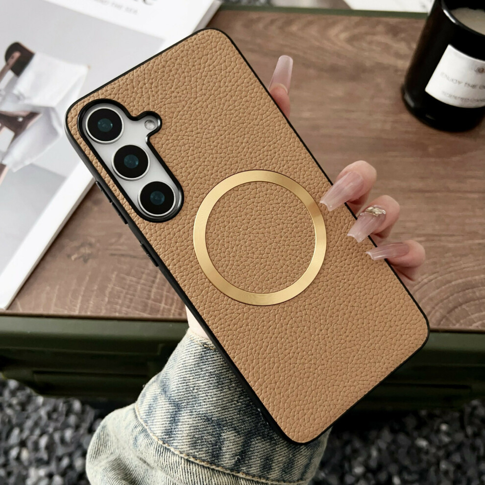 (Gold) For Samsung Galaxy A37 5G Magnetic Case Litchi Texture Pu Leather + Tpu Phone Back Cover Gold 6914296907384