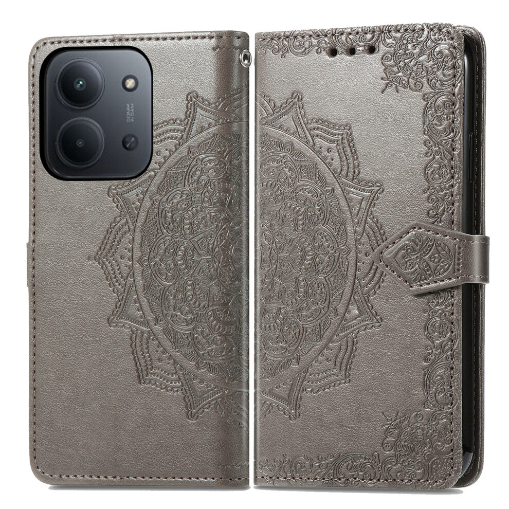 (Grey) Wallet Case For Xiaomi Poco C85 4G (173Mm) / Redmi 15C 4G (Eu) (173Mm) / 15C 5G (Eu) (173Mm) Mandala Flower Leather Grey 6914291265816
