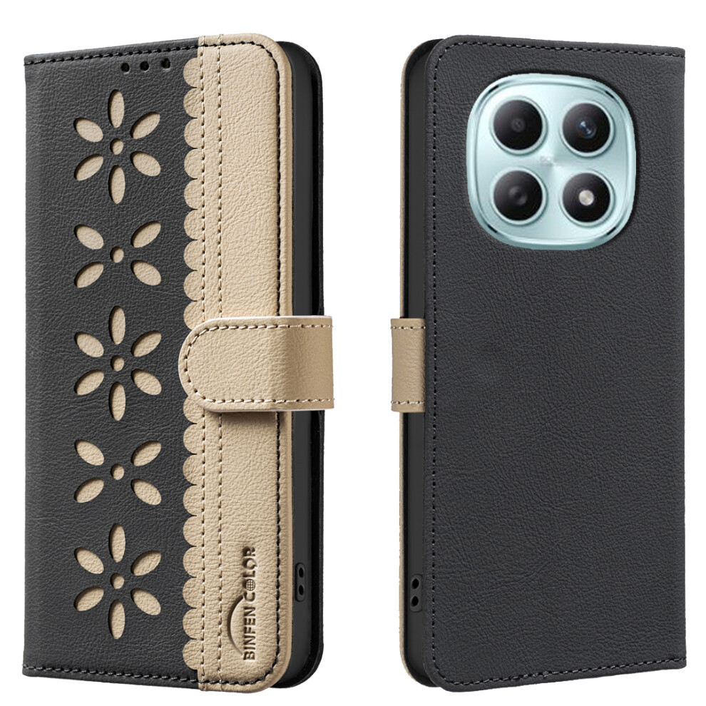 (Black) For Xiaomi Poco M8 5G / Redmi Note 15 5G (Global) / 15 4G (Global) Leather Case Bf36 Floral Pattern Phone Cover Rfid Bl Black 6914295000796