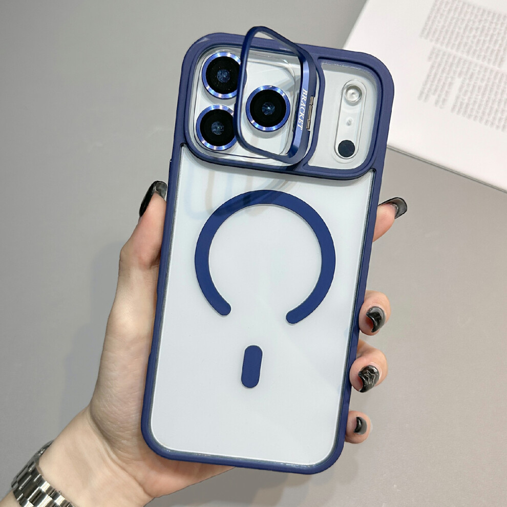 (Dark ) For Iphone 17 Pro Case Compatible With Magsafe Tpu Acrylic Phone Cover With Lens Frame Kickstand / Lens Film Blue 6914295272865