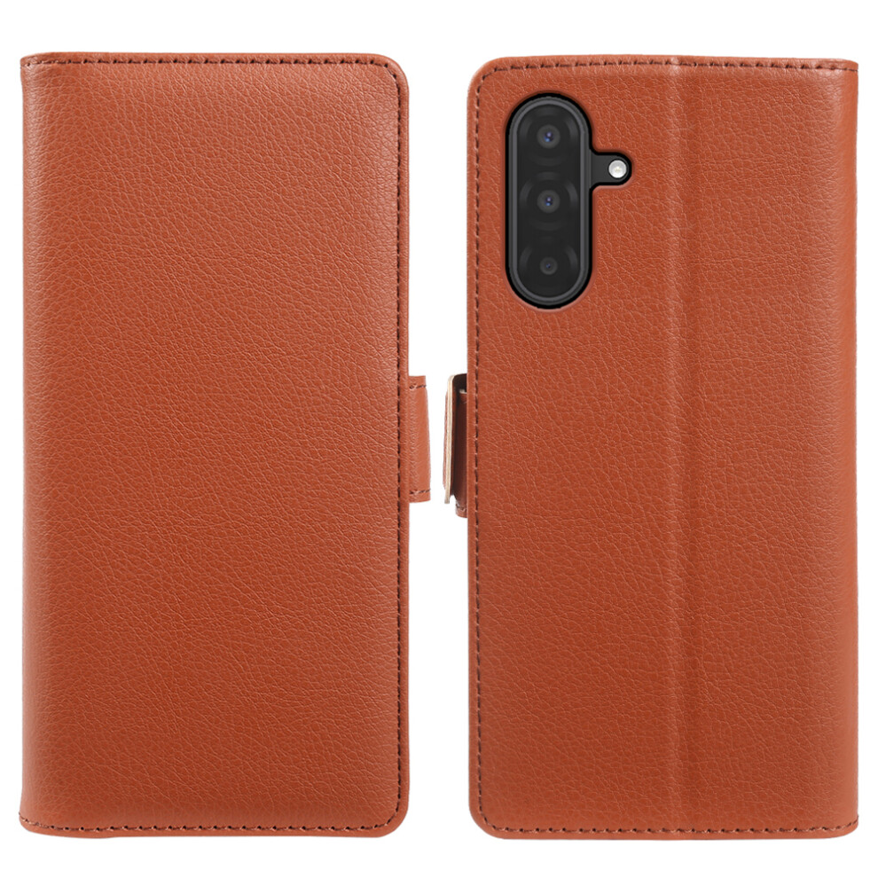 (Brown) For Samsung Galaxy A17 5G / A17 4G Wallet Case With Dual Magnetic Clasp Litchi Textured Leather Flip Stand Phone Cover Brown 6914296727821