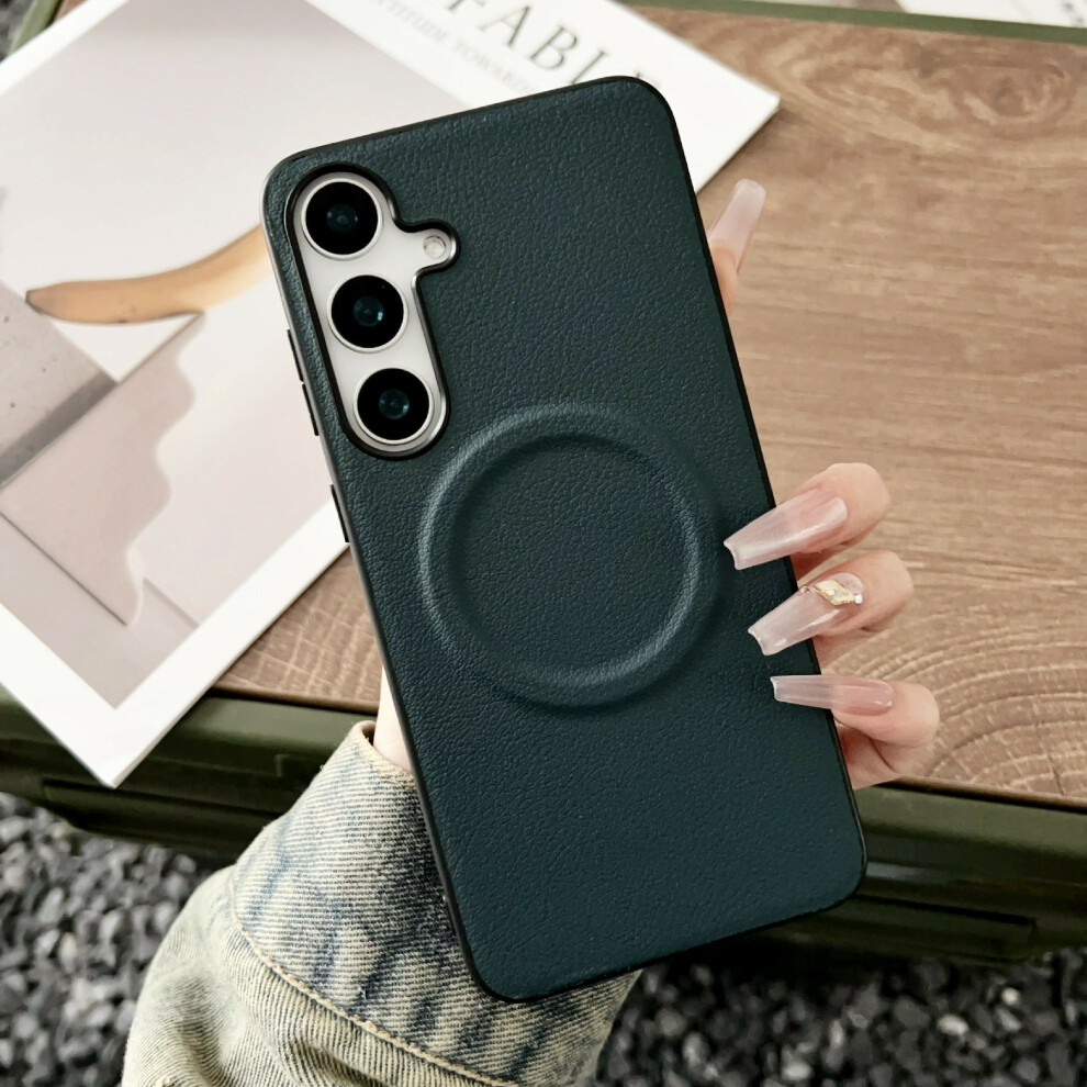 (Blackish ) For Samsung Galaxy A17 4G / A17 5G Magnetic Case Pu Leather + Tpu Phone Back Cover Green 6914296308884