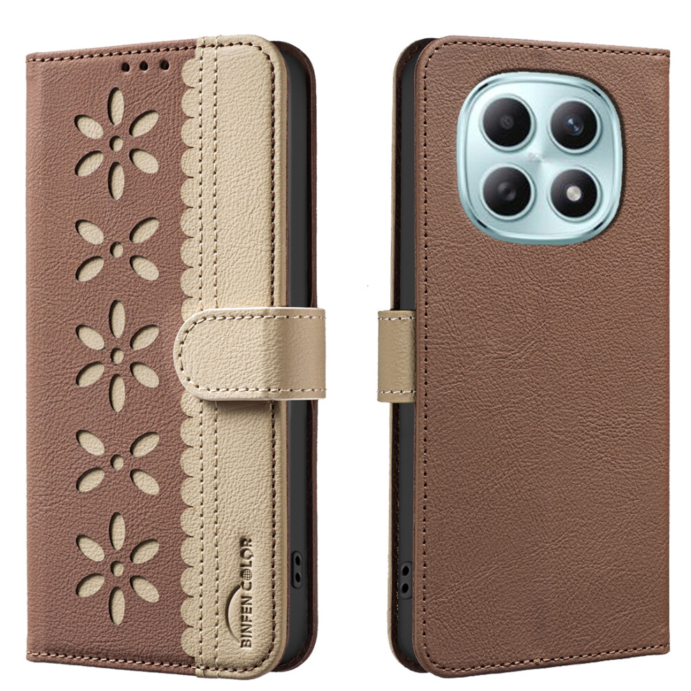 (Brown) For Xiaomi Poco M8 5G / Redmi Note 15 5G (Global) / 15 4G (Global) Leather Case Bf36 Floral Pattern Phone Cover Rfid Bl Brown 6914291687076
