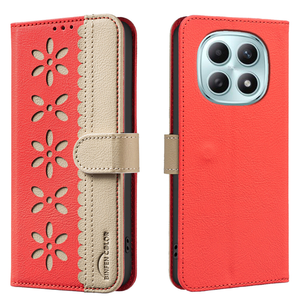 (Red) For Xiaomi Poco M8 5G / Mi Note 15 5G (Global) / 15 4G (Global) Leather Case Bf36 Floral Pattern Phone Cover Rfid Bl Red 6914290036004
