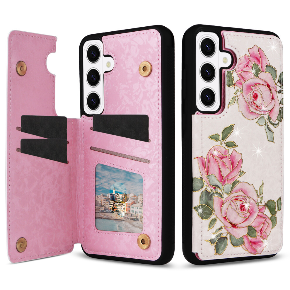 (Rose Flower) For Samsung Galaxy S26+ Case Flower Leather Tpu Rfid Blocking Phone Cover Card Slots 6914295138550