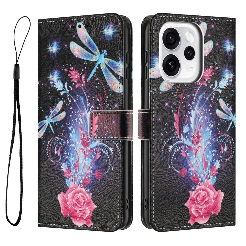 (Dragonfly) For Oppo Reno15 5G (China) / Oppo Reno15 Pro 5G (Global) Wallet Case Pattern Printing Pu Leather Phone Cover With Lanyar 6914290360437