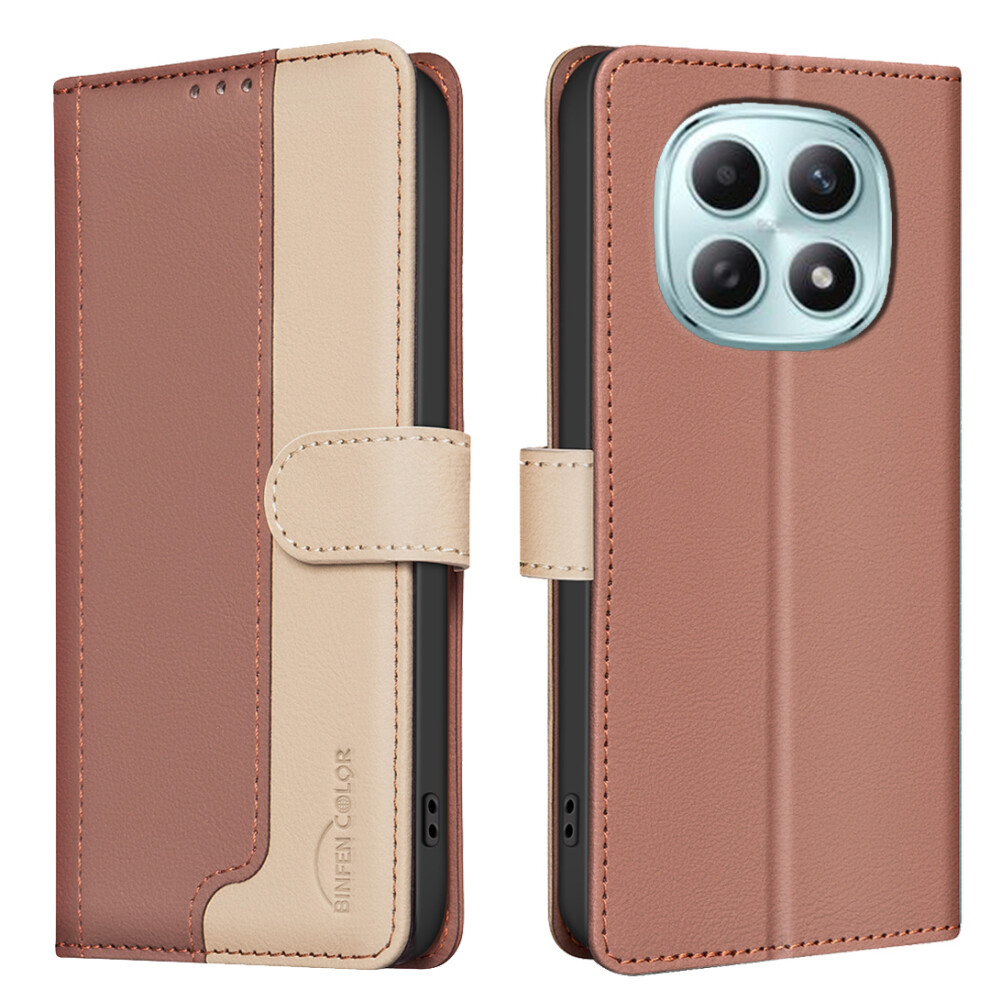 (Brown) For Xiaomi Poco M8 5G / Redmi Note 15 5G (Global) / 15 4G (Global) Leather Case Splicing Color Rfid Blocking Wallet Sta Brown 6914295572644