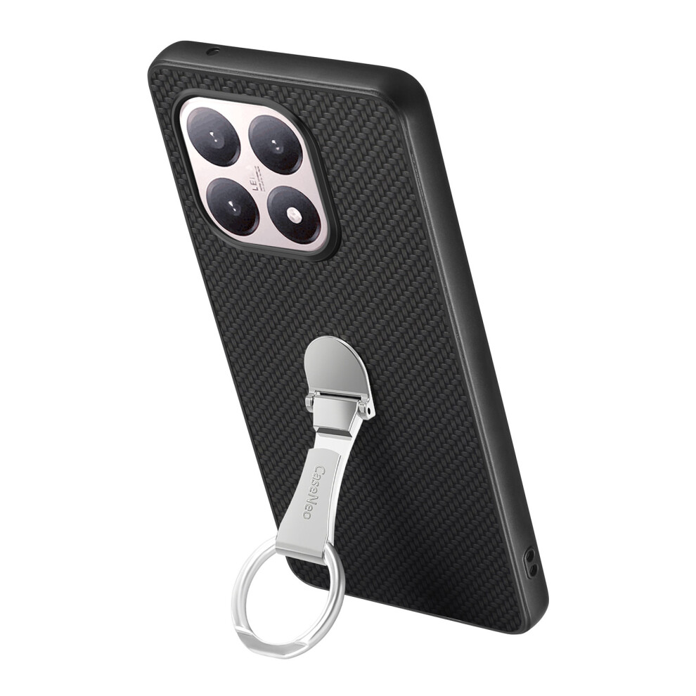 (Black) C1-19 For Xiaomi 15T Case Folding Kickstand Leather Back Cover Carbon Fiber Texture Black 6914298970690