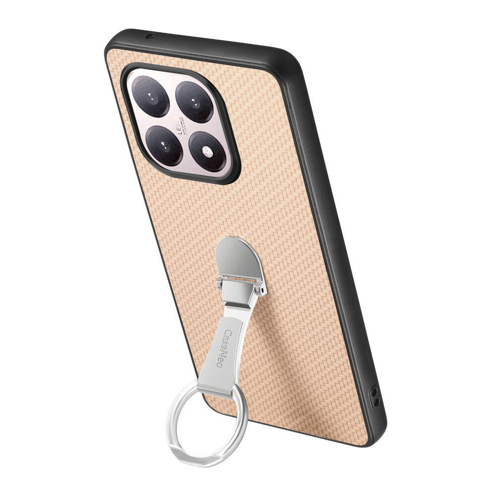 (Apricot) C1-19 For Xiaomi 15T Case Folding Kickstand Leather Back Cover Carbon Fiber Texture 6914292983481