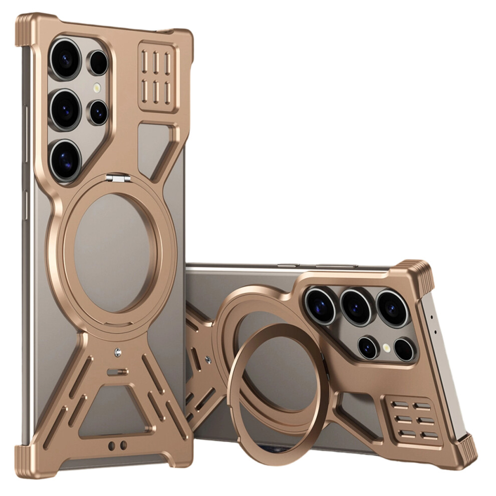 (Desert ) For Samsung Galaxy S24 Ultra Magnetic Bumper Case Rotating Kickstand Metal Phone Cover Gold 6914295611558