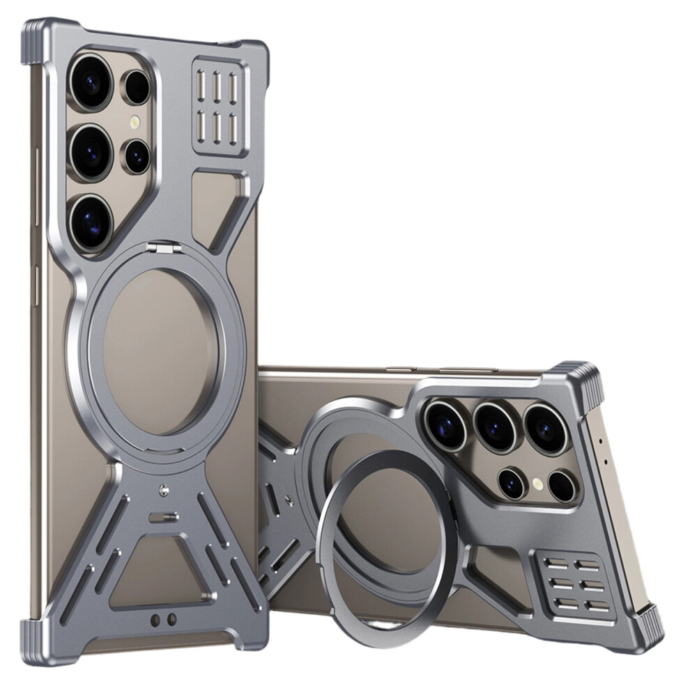 (Grey) For Samsung Galaxy S25 Ultra Magnetic Bumper Case Rotating Kickstand Metal Phone Cover Grey 6914293925312