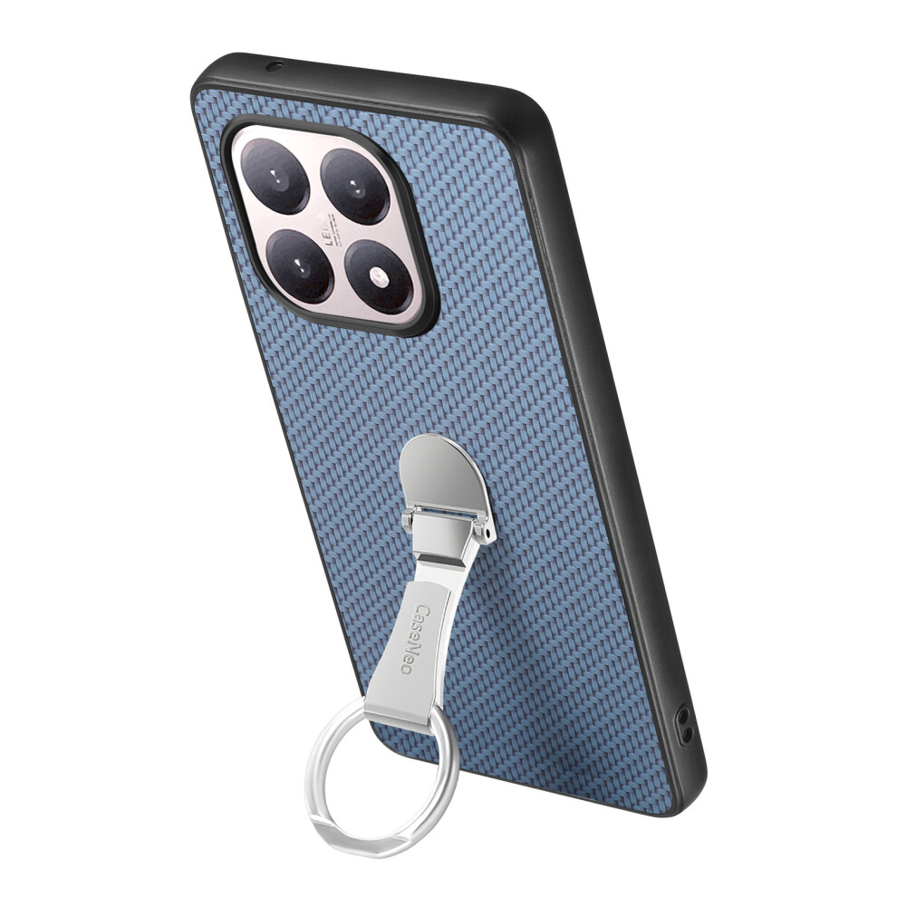 (Blue) C1-19 For Xiaomi 15T Case Folding Kickstand Leather Back Cover Carbon Fiber Texture Blue 6914292074677