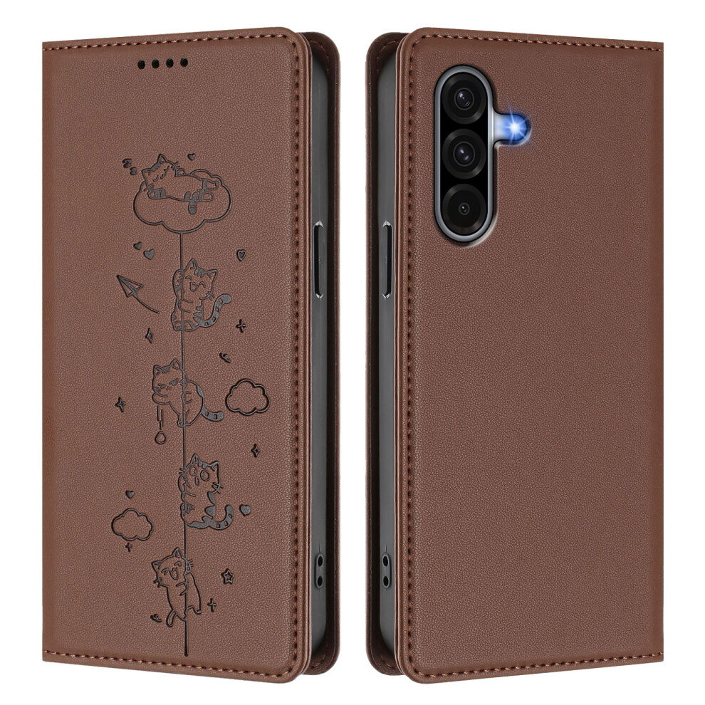 (Brown) For Samsung Galaxy A17 4G / Galaxy A26 5G / Galaxy A17 5G Case Rfid Blocking Wallet Stand Imprinted Cat Pattern Leather Brown 6914295673914