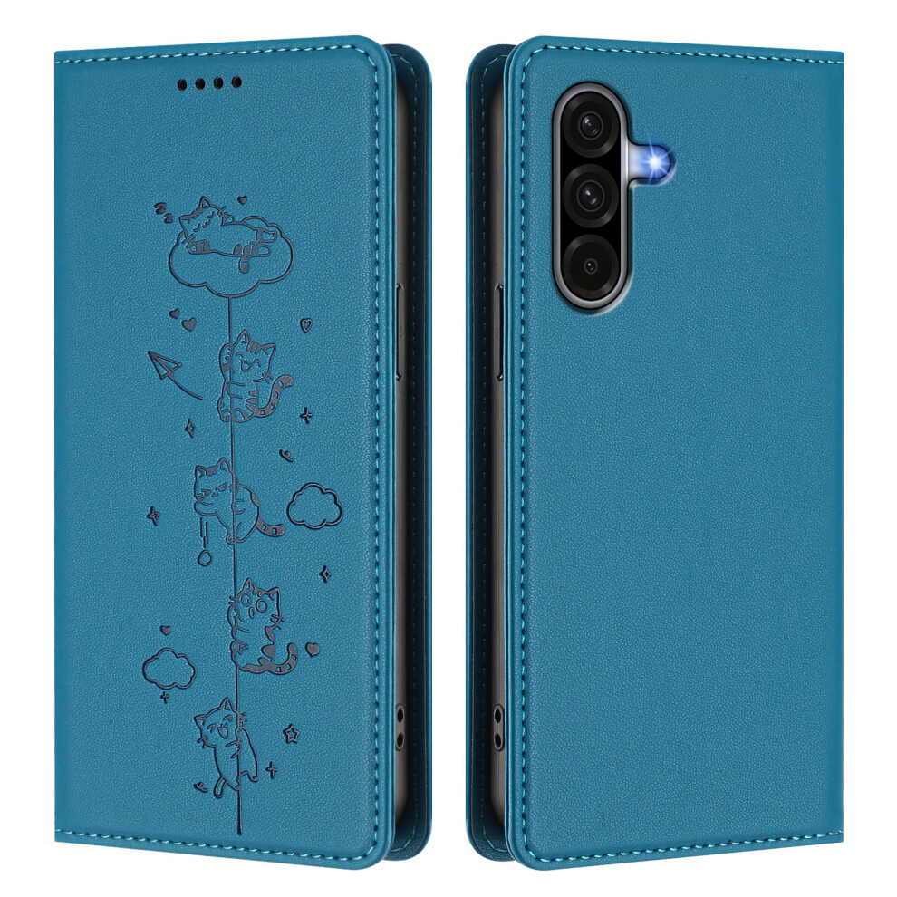 (Lake ) For Samsung Galaxy A17 4G / Galaxy A26 5G / Galaxy A17 5G Case Rfid Blocking Wallet Stand Imprinted Cat Pattern Leather Blue 6914295861502