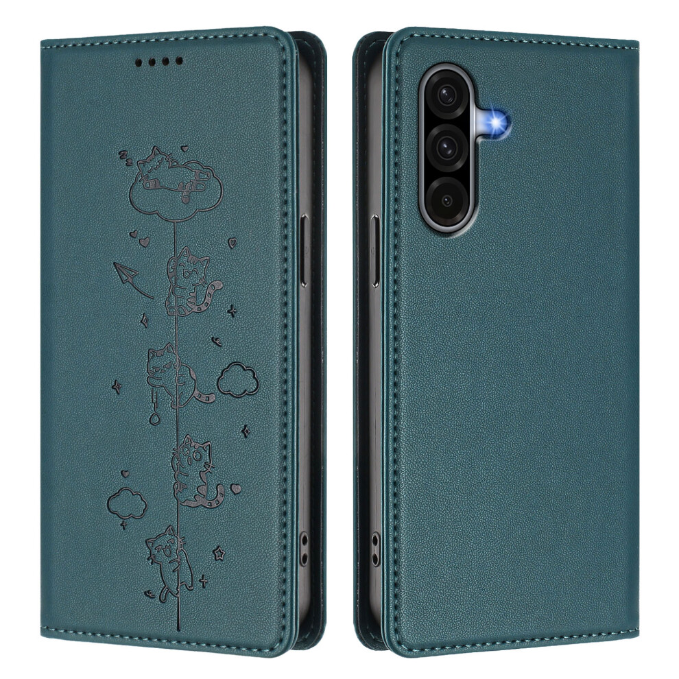 (Green) For Samsung Galaxy A17 4G / Galaxy A26 5G / Galaxy A17 5G Case Rfid Blocking Wallet Stand Imprinted Cat Pattern Leather Green 6914292808487