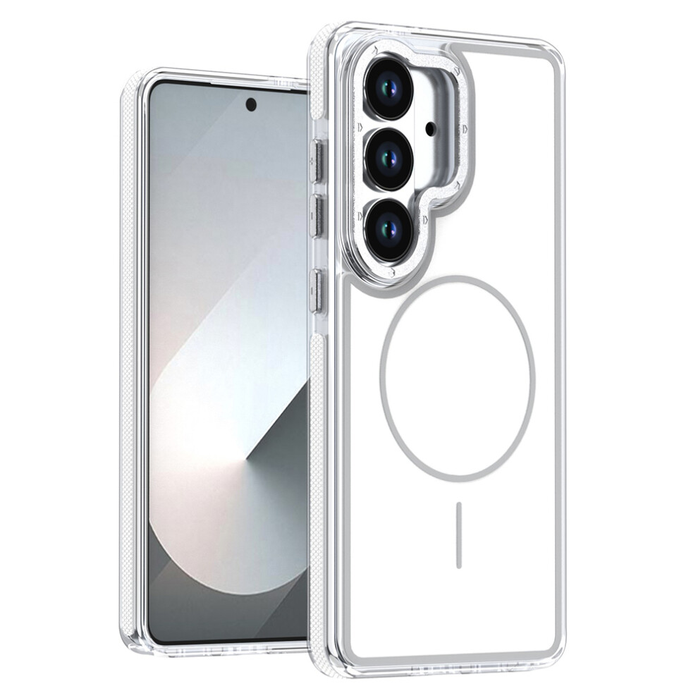 (White) For Samsung Galaxy S25 / S24 Magnetic Case Dual Color Shockproof Tpu Pc Phone Cover White 6914296807301