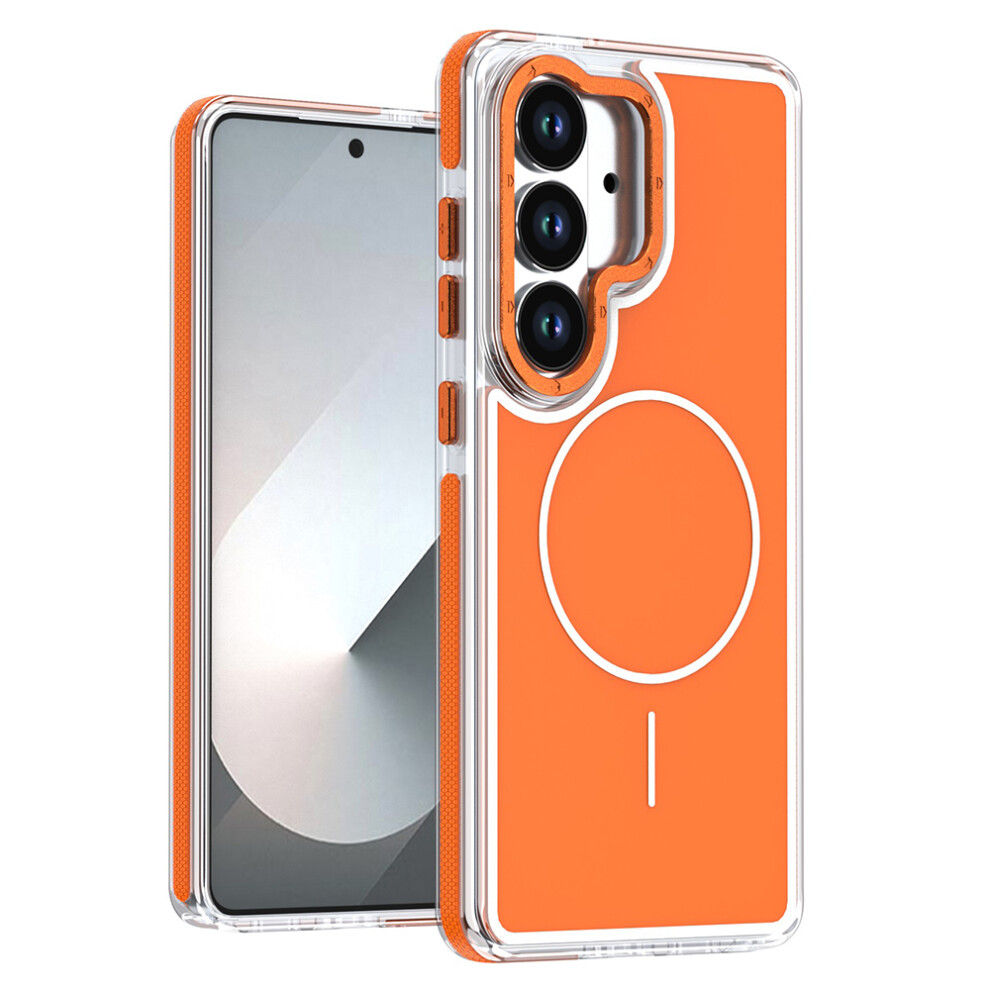 (Orange) For Samsung Galaxy S25 / S24 Magnetic Case Dual Color Shockproof Tpu Pc Phone Cover Orange 6914295089548