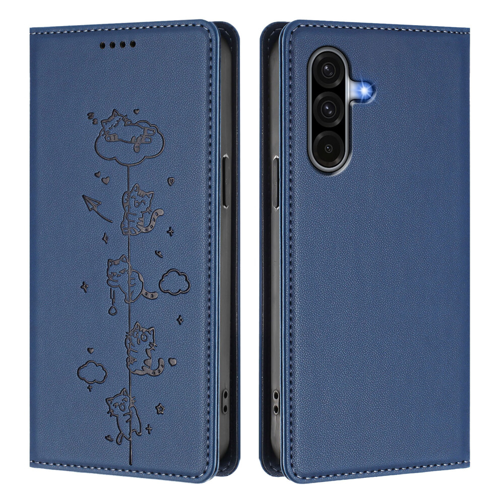 (Dark ) For Samsung Galaxy A17 4G / Galaxy A26 5G / Galaxy A17 5G Case Rfid Blocking Wallet Stand Imprinted Cat Pattern Leather Blue 6914297625768
