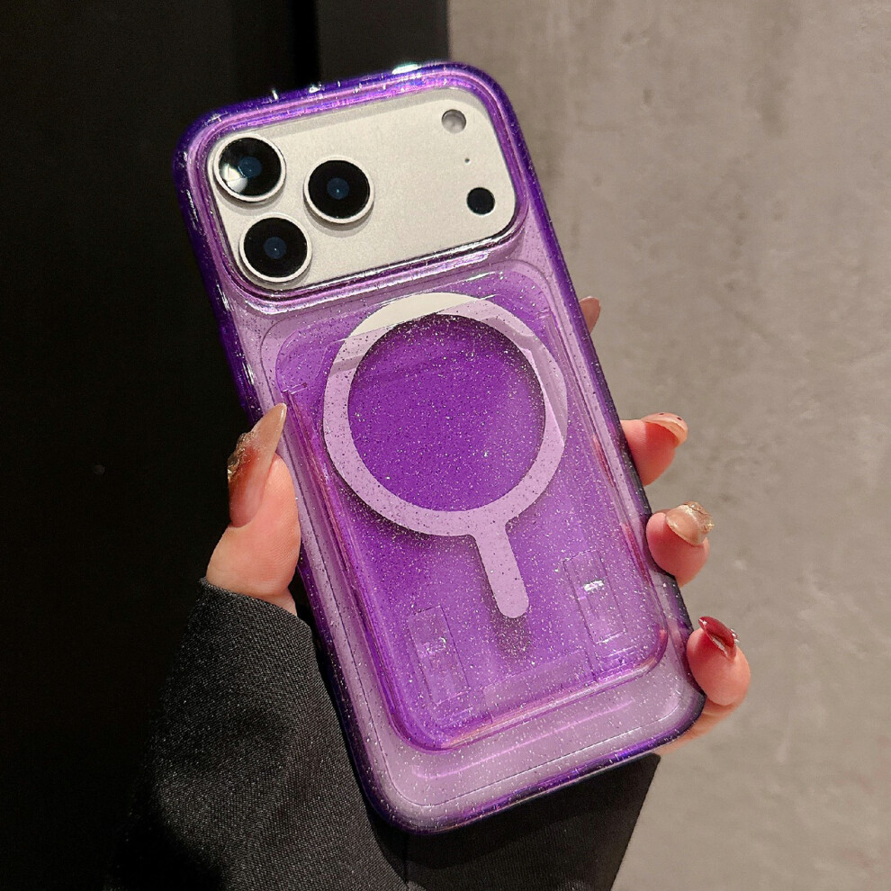 (Purple) For Iphone 17 Pro Case Compatible With Magsafe Glitter Slim Clear Phone Cover With Card Holder Purple 6914290865734