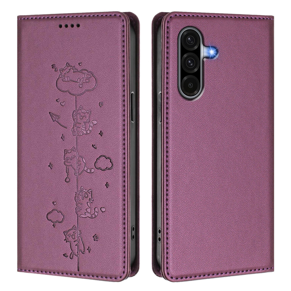(Purple) For Samsung Galaxy A17 4G / Galaxy A26 5G / Galaxy A17 5G Case Rfid Blocking Wallet Stand Imprinted Cat Pattern Leather Purple 6914299070719