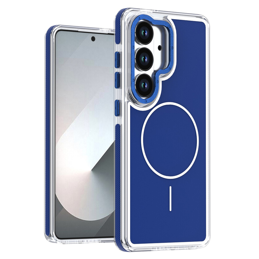 (Blue) For Samsung Galaxy S25 / S24 Magnetic Case Dual Color Shockproof Tpu Pc Phone Cover Blue 6914293493583