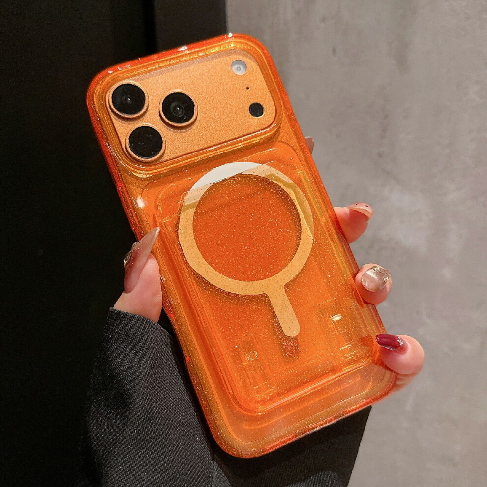 (Orange) For Iphone 17 Pro Max Case Compatible With Magsafe Glitter Slim Clear Phone Cover With Card Holder Orange 6914297530383