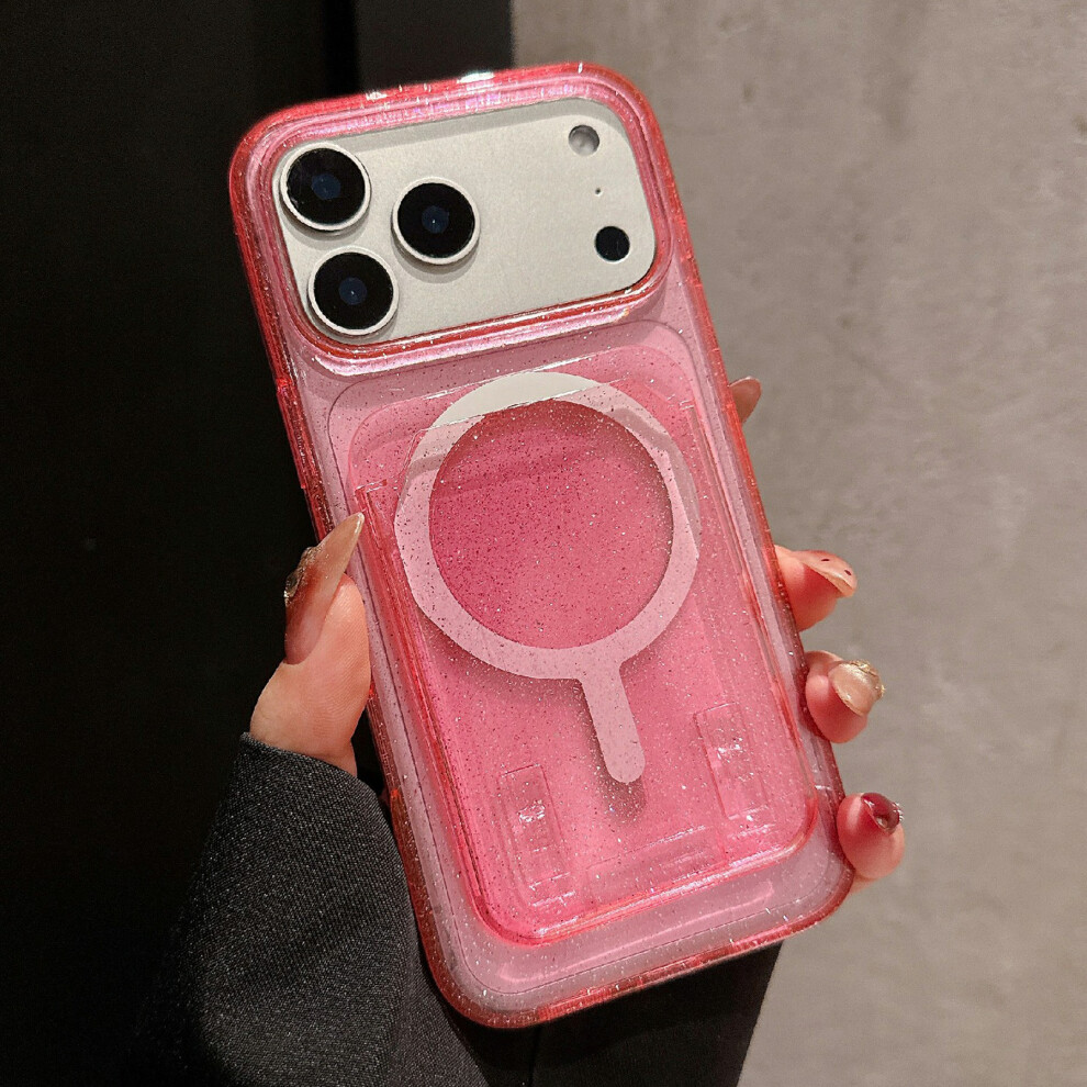 (Pink) For Iphone 17 Pro Case Compatible With Magsafe Glitter Slim Clear Phone Cover With Card Holder Pink 6914294432789
