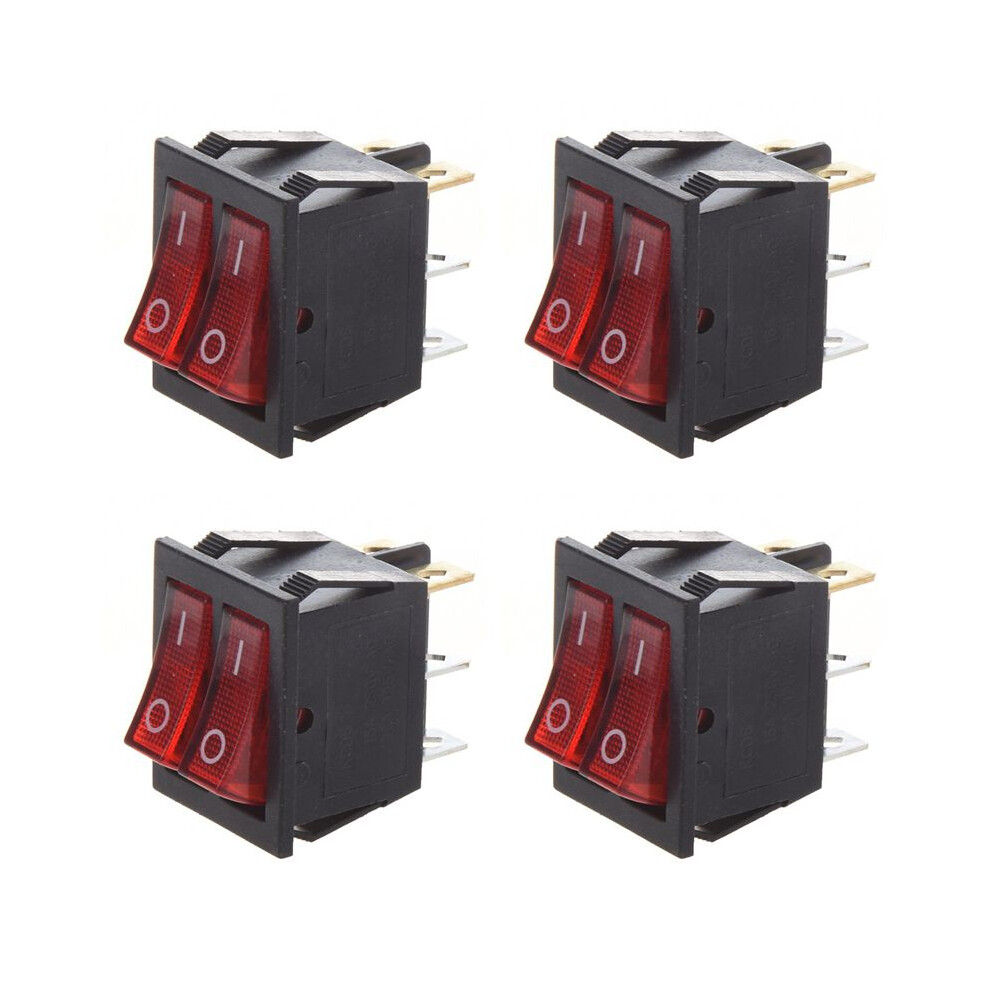 4X Illuminated 6 Pin Dual Spst /Off Boat Rocker Ac 15A/250V 20A/125V Red/Light 6033987330673