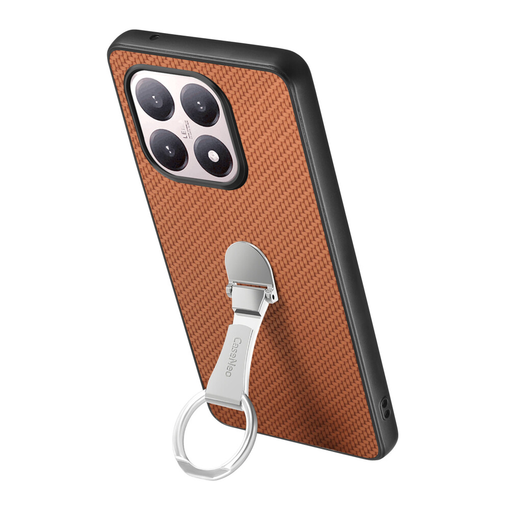 (Brown) C1-19 For Xiaomi 15T Case Folding Kickstand Leather Back Cover Carbon Fiber Texture Brown 6914295662727