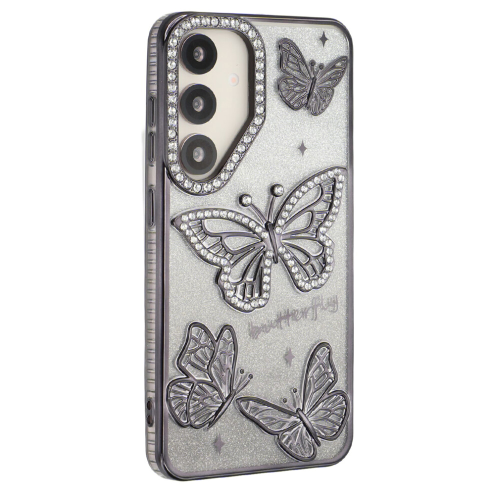 (Black) For Samsung Galaxy S26 Case Rhinestones Decor 3D Butterfly Tpu Phone Cover With Glitter Paper Black 6914299328230