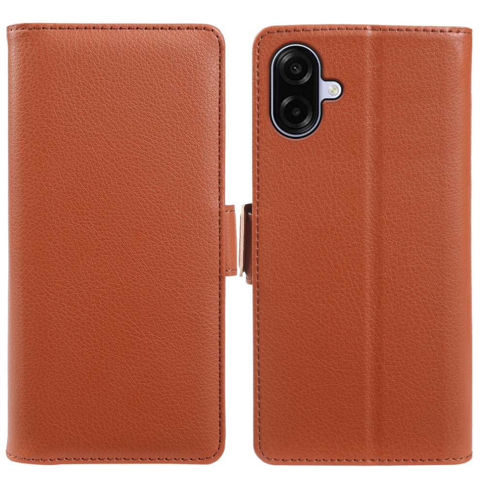 (Brown) For Samsung Galaxy A07 4G Wallet Case With Dual Magnetic Clasp Litchi Textured Leather Flip Stand Phone Cover Brown 6914291054687